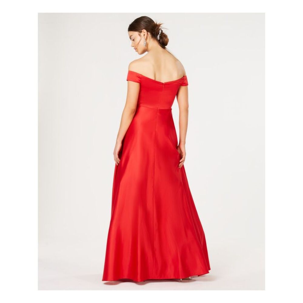 SAY YES TO THE Womens Red Notched Lined Cap Sleeve Gown Dress Juniors 3 - Picture 2 of 4